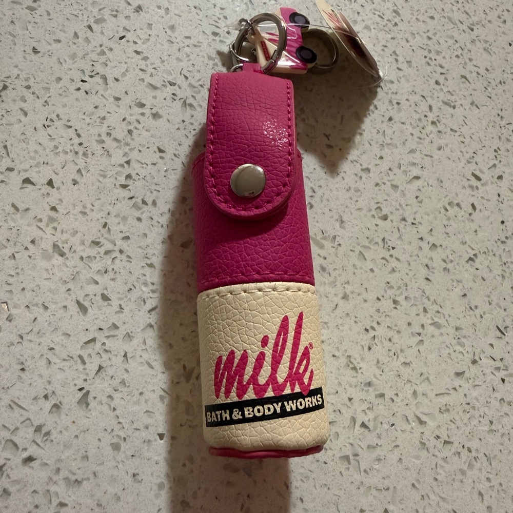 Bath & Body Works Pink and White Milk Cart Keychain